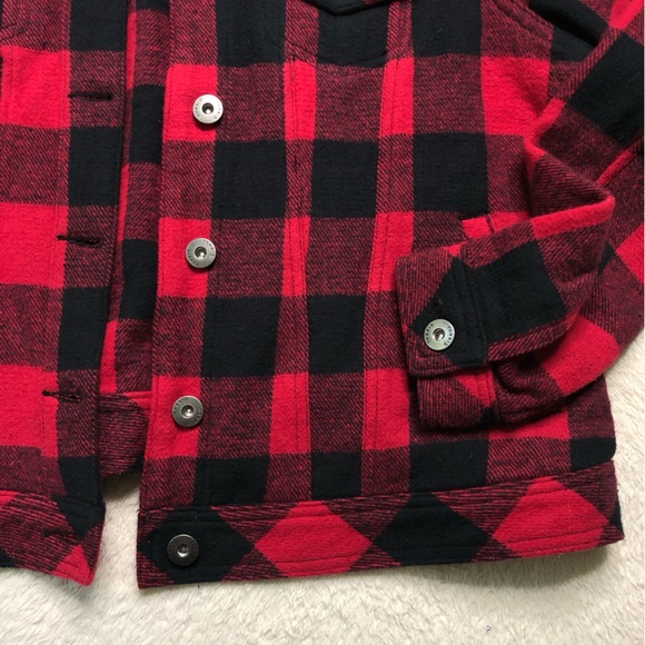 Torrid Trucker Coat Buffalo Plaid Red Stretch Twill  Cotton Sherpa Jacket - Picture 5 of 9
